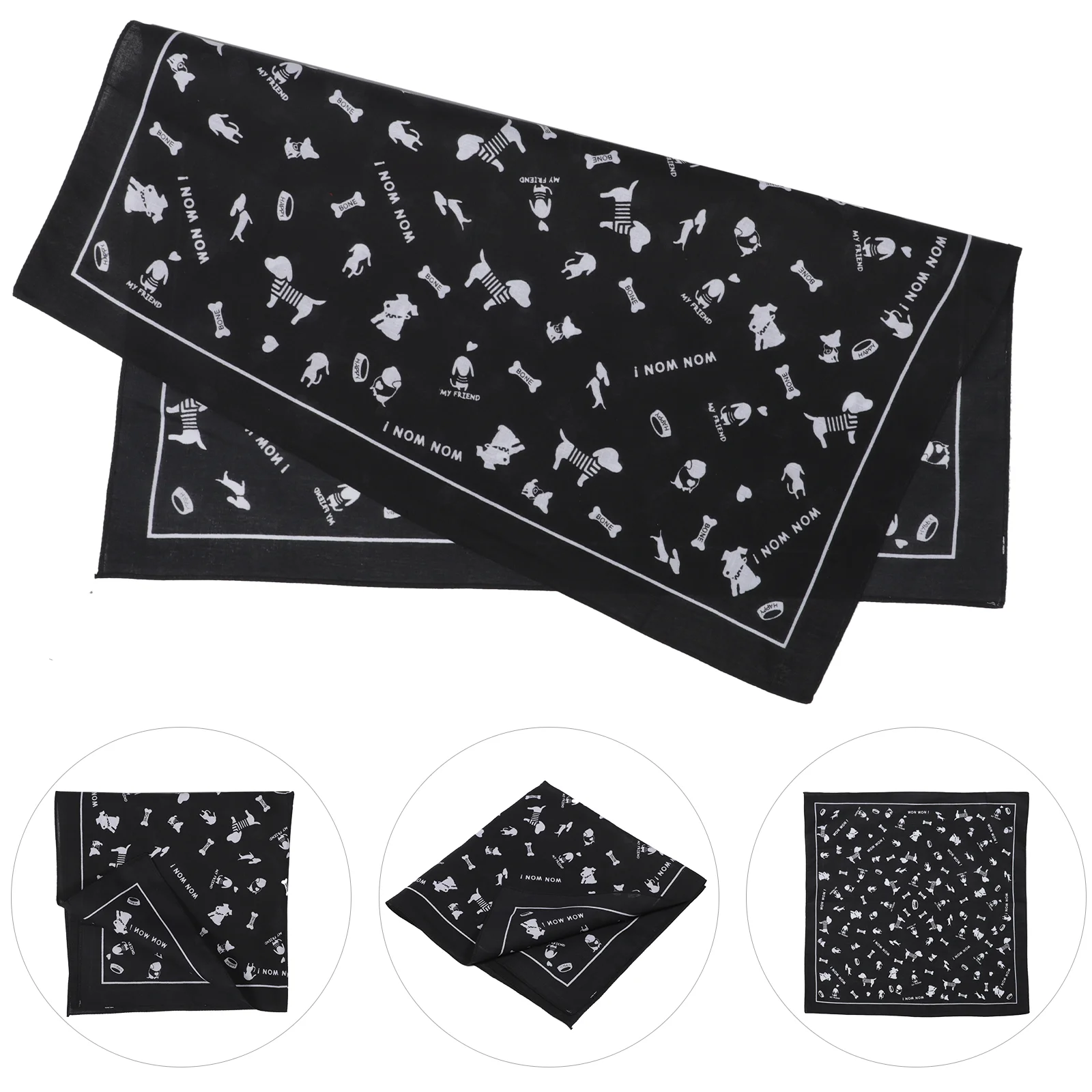 

Cycling Mask Black Bandanas for Women Headband Dog Bone While Scarf Hairbands Print Cotton Printing