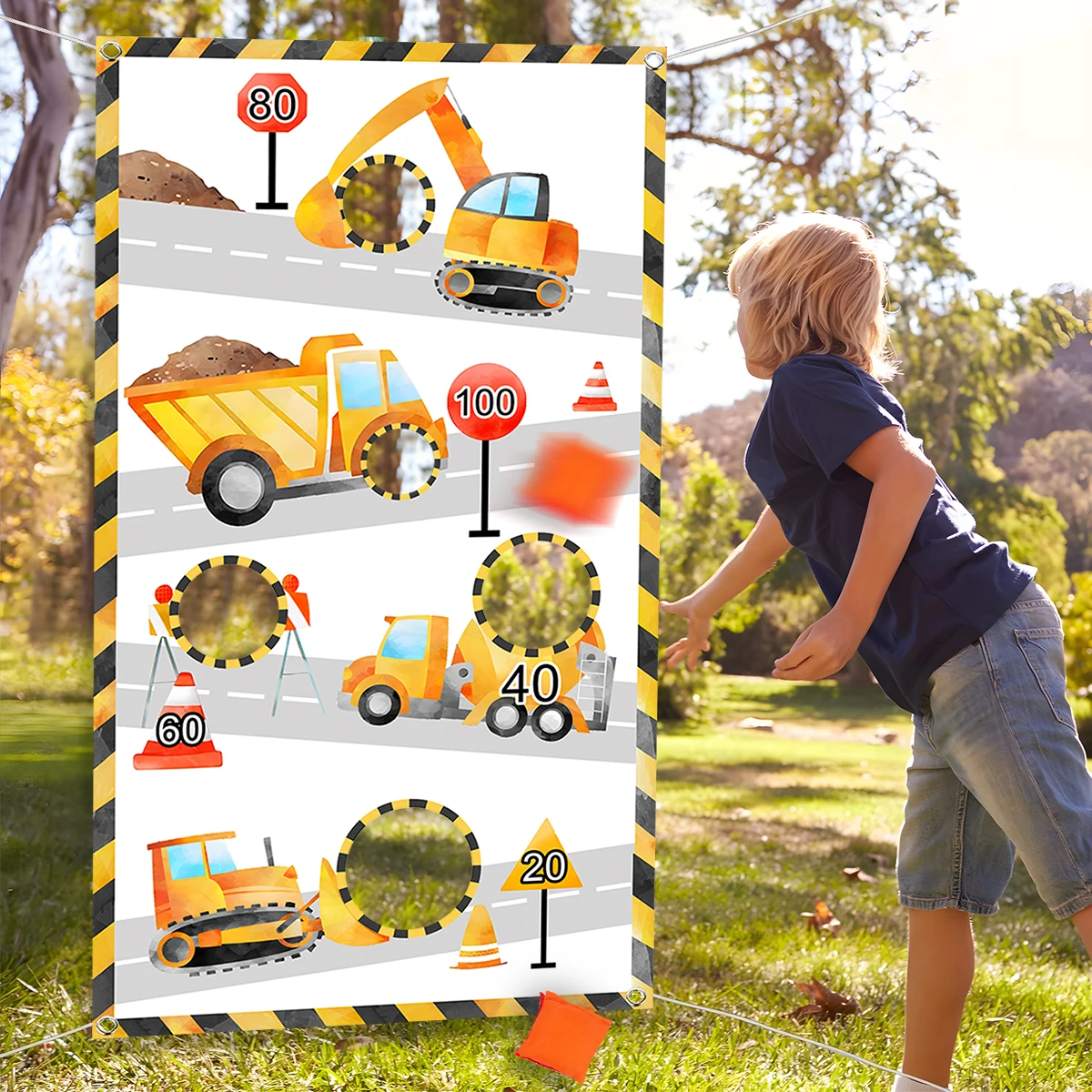 Engineering Vehicle Party Sandbag Game Flag Happy Birthday Party Decor Kids Baby Shower Construction Birthday Party Supplies