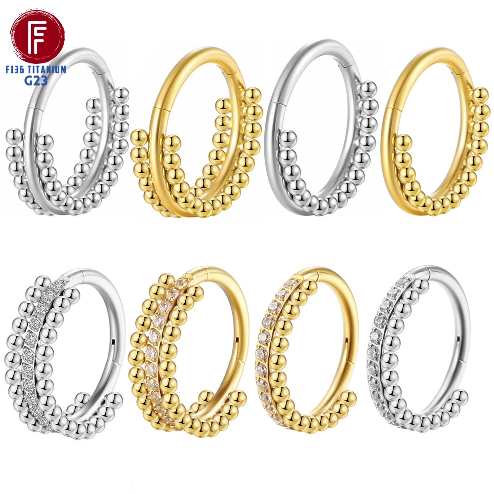 

F136 Titanium Nose ring Ear cuffs Hinged segment Zircon Helix Piercing 16G Cartilage Tragus Earrings Clicker Jewelry wholesale