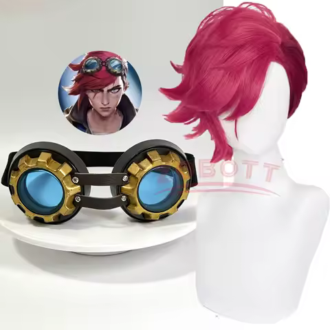Anime LOL Arcane Season 2 Vi Cosplay Wig Glasses Women Halloween Cosplay Role Playing Costumes Wig Stickers Glasses Prop
