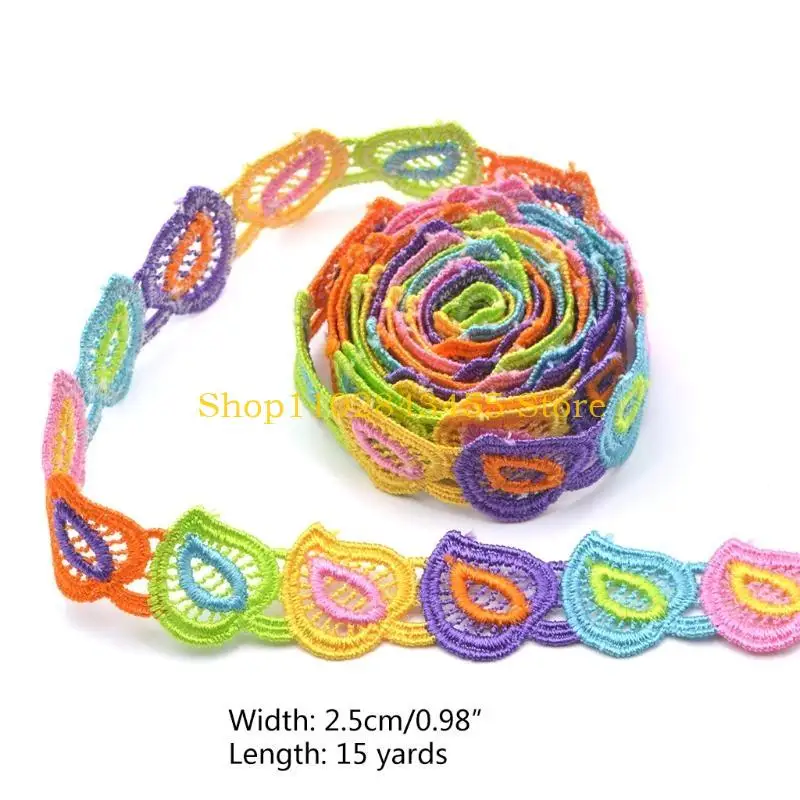49MC 15 Yards Colorful Heart Leaf Lace Trim DIY Sewing Embroidered Patchwork Ribbon