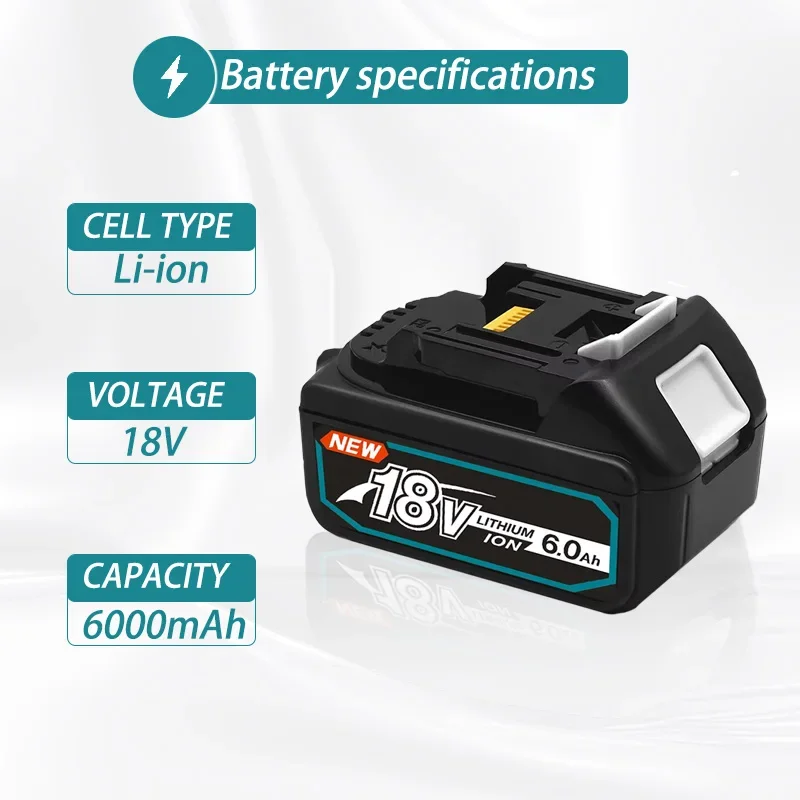 

100% New Makita Rechargeable Power Tool Battery 18V 6.0 Ah ,Replaceable Lithium-ion，For Makita 18v Battery BL1840 BL1850 BL1830