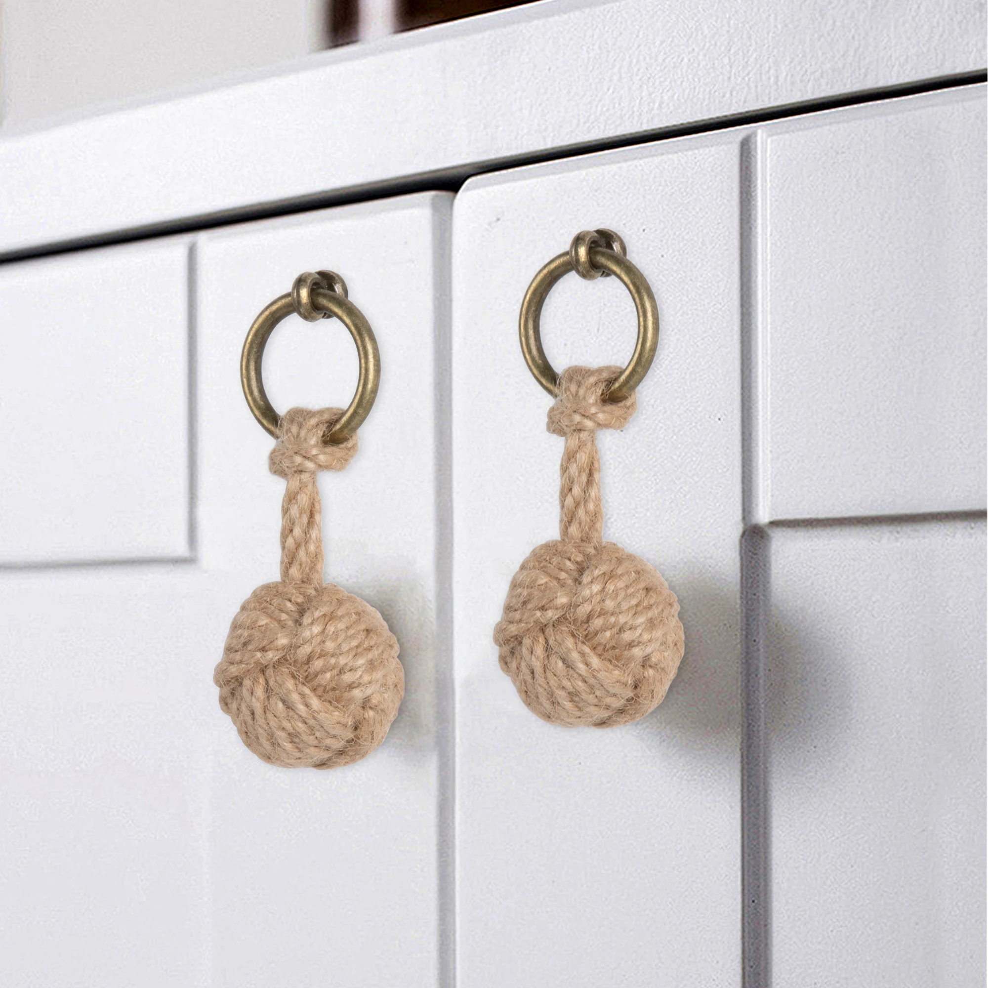 

Hemp Rope Woven Handle sphericity Cabinet Drawer Wardrobe Knobs Door Metal Pull Ring Kitchen Handle Furniture Accessory