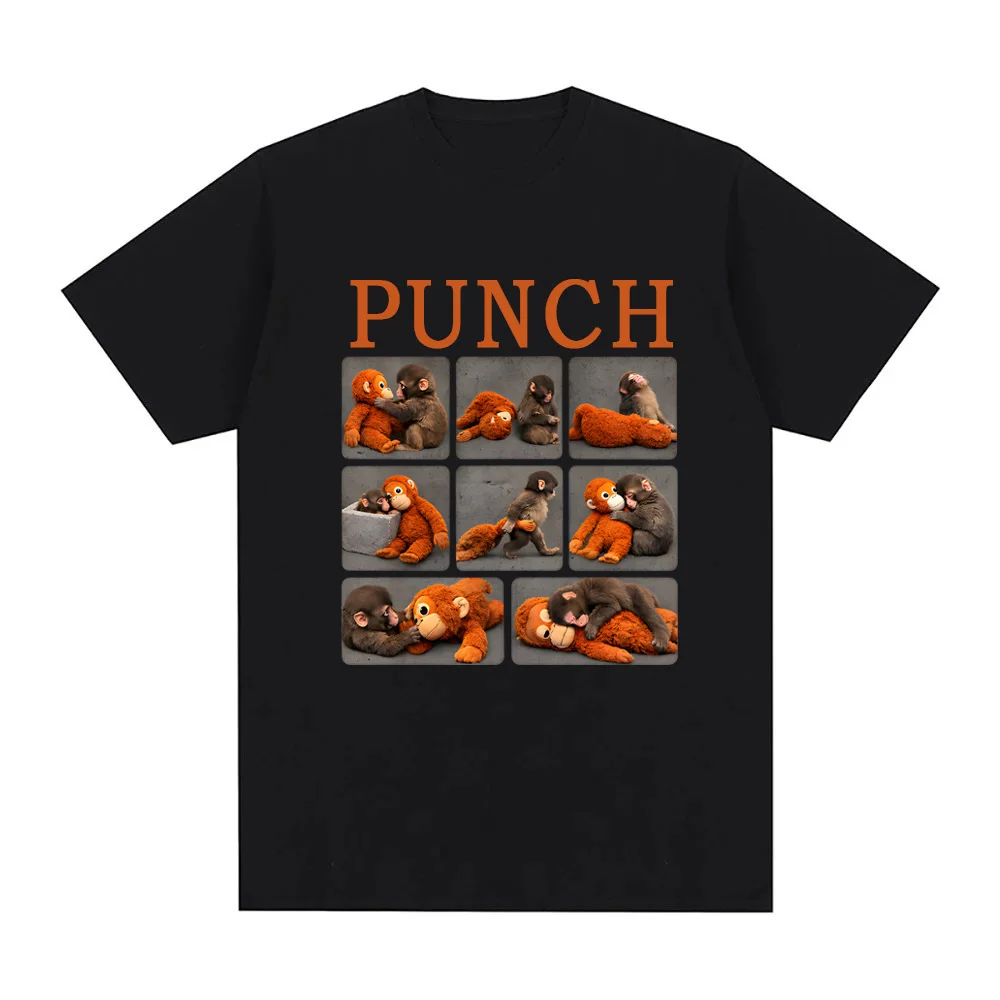 Punch Monkey Japanese Macaque Tee-shirt Orangutan Plush Toy Short Sleeve Tees Summer Cotton Sudaderas Comfortable Tshirt