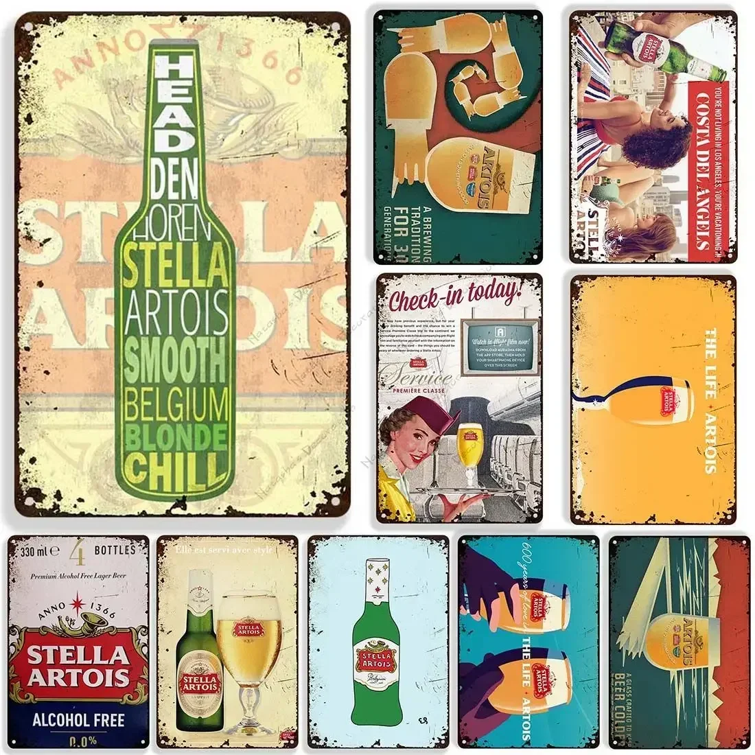 HD Metal Tin Sign Vintage Stella Artois Beer Poster Wall Decor for Bar Pub Man Cave Home Decoration