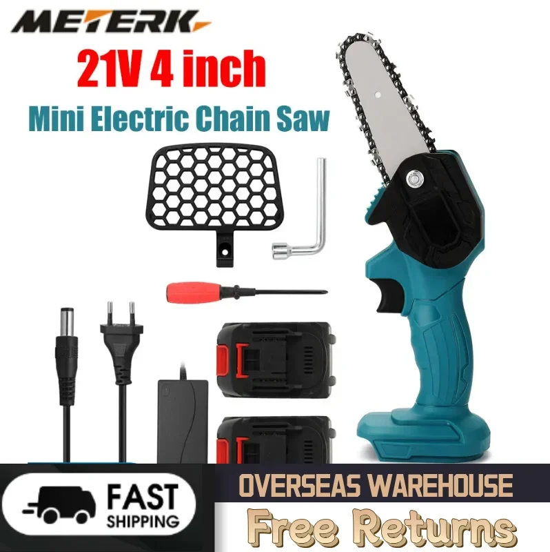 21V 4 inch Mini Electric Pruning Saw Rechargeable Small Wood Spliting Chainsaw One-handed Woodworking Power Tools