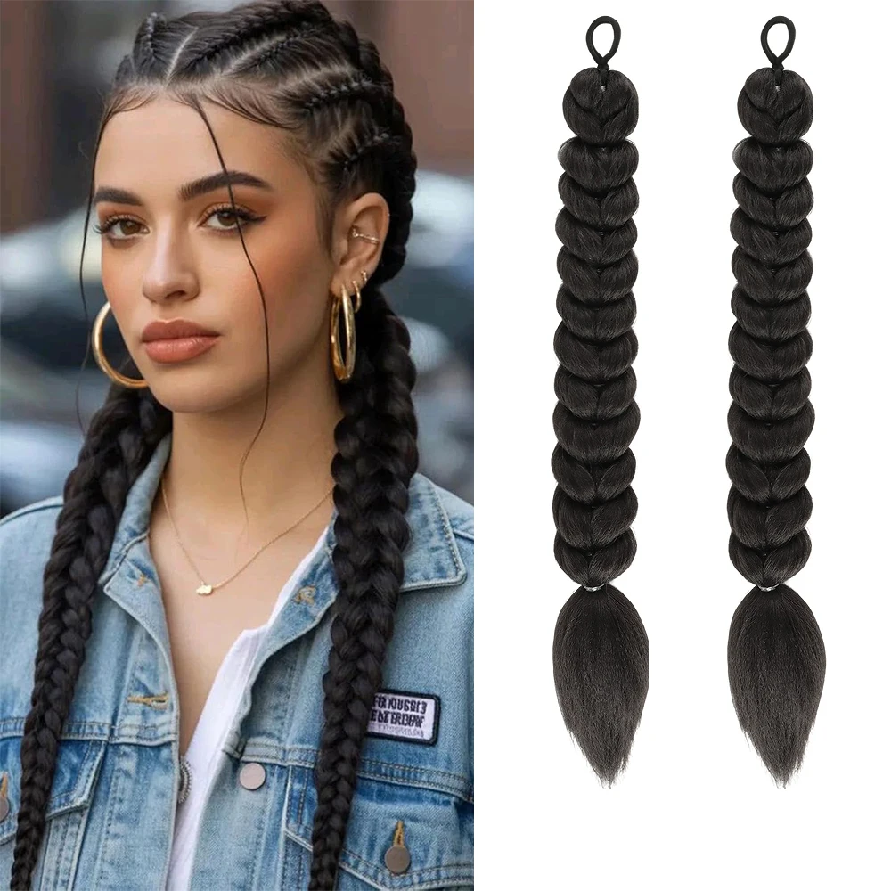 2 Peças de Cabelo Sintético Colorido Preto para Tranças, Fibra Jumbo para Mulheres, para Penteados Twist Box, Cosplay, Uso Diário, Festas e Fantasias de Halloween