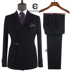 Cenne Des Graoom 2025 New Elegant Black Suits for Men Metal Side Release Buckle 2 Pieces Set High Quality Wedding Party Dinner