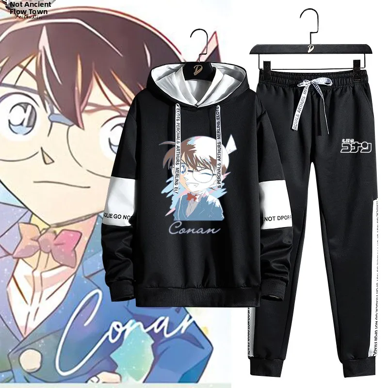 

Комплект с капюшоном в стиле Конана: толстовка с длинными рукавами и длинные брюки из полиэстера, подходят для подростков, модный комплект на все сезоны.