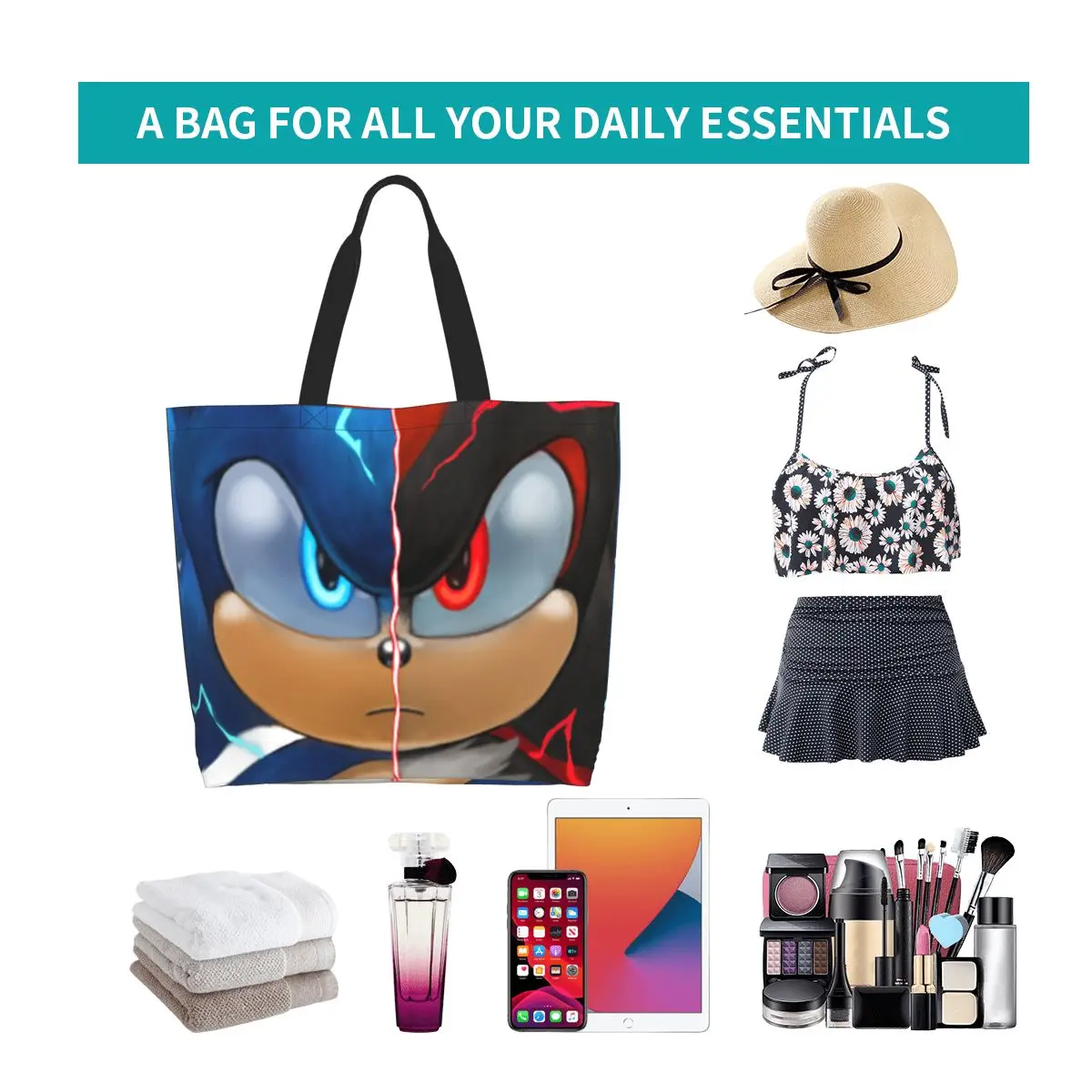 Sonic Shadow Shopping sac fourre-tout toile grande capacité sacs à bandoulière Shopper épicerie sac à main pour les femmes