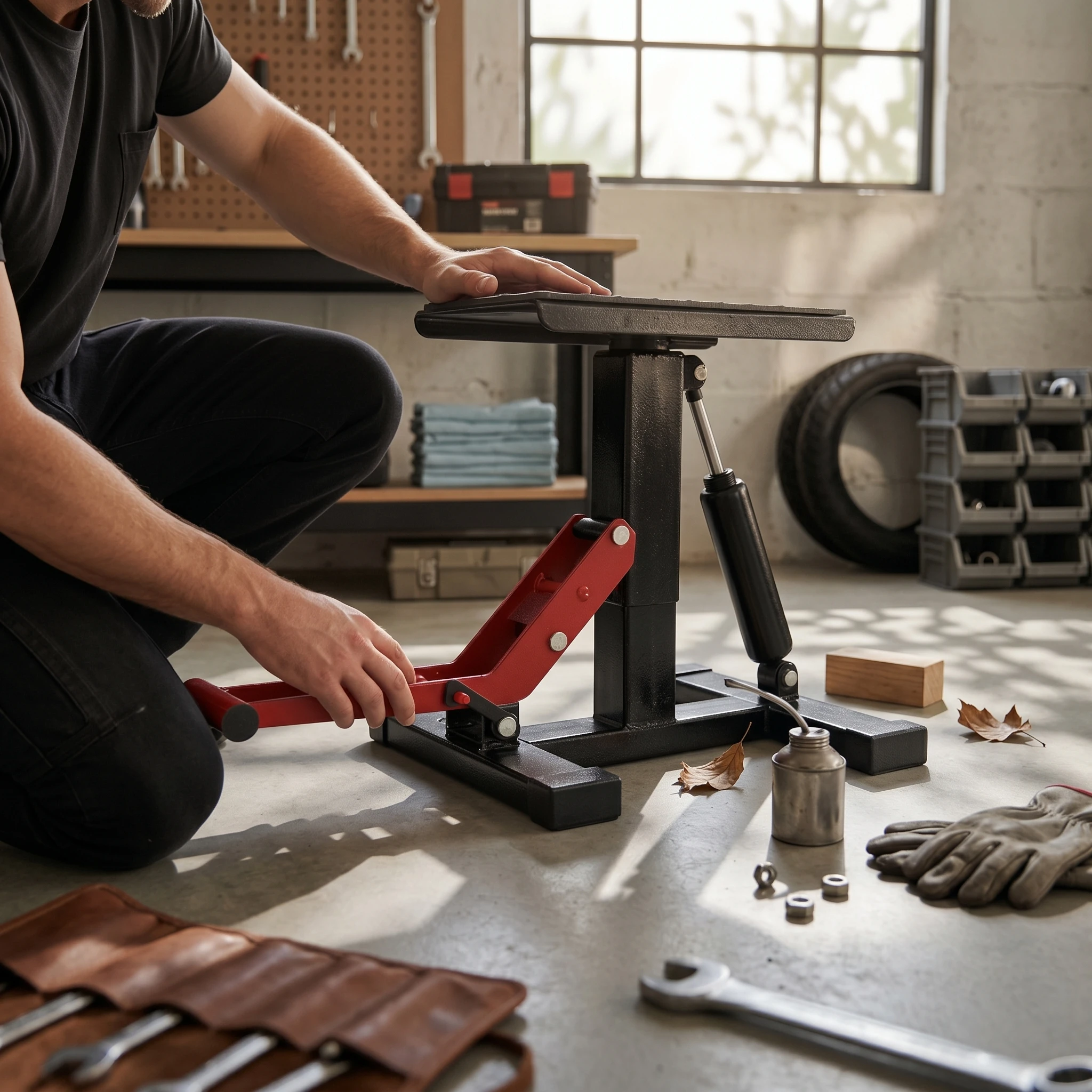 Motorcycle Repair Stool Hydraulic Adjustable Motorcycle Lift Stand Lifting Stand Low-Stance for Workshop