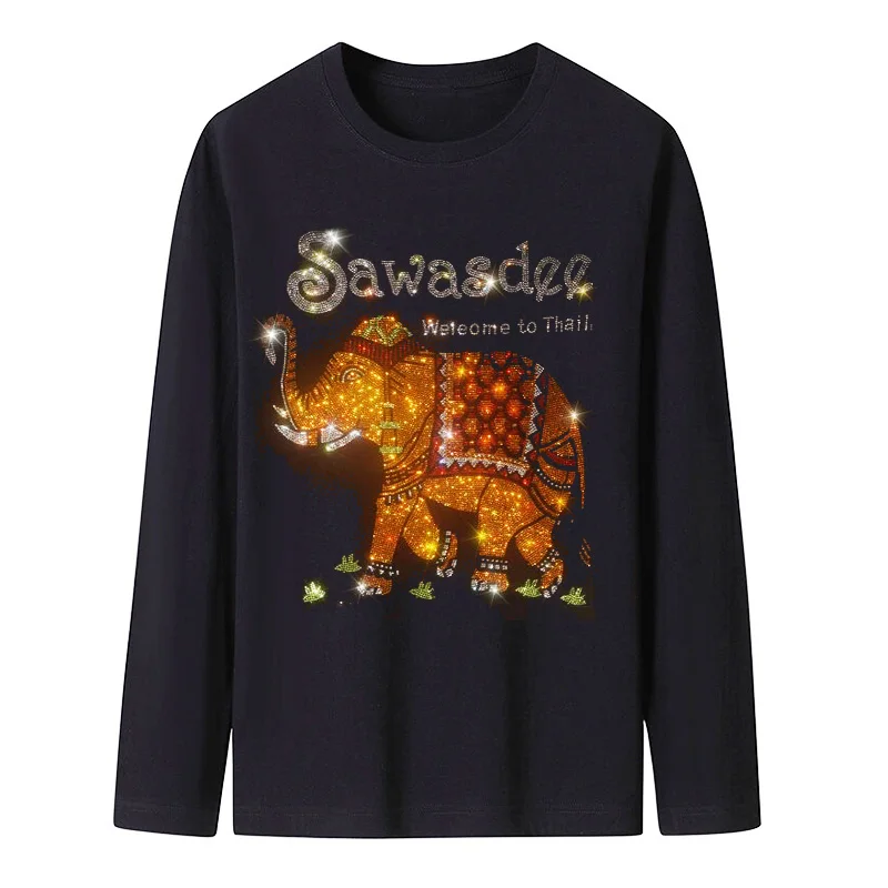 IZEVUS for men Hot Diamond printed Long sleeve T-shirt High quality Dragon Tiger printed long sleeve T-shirt