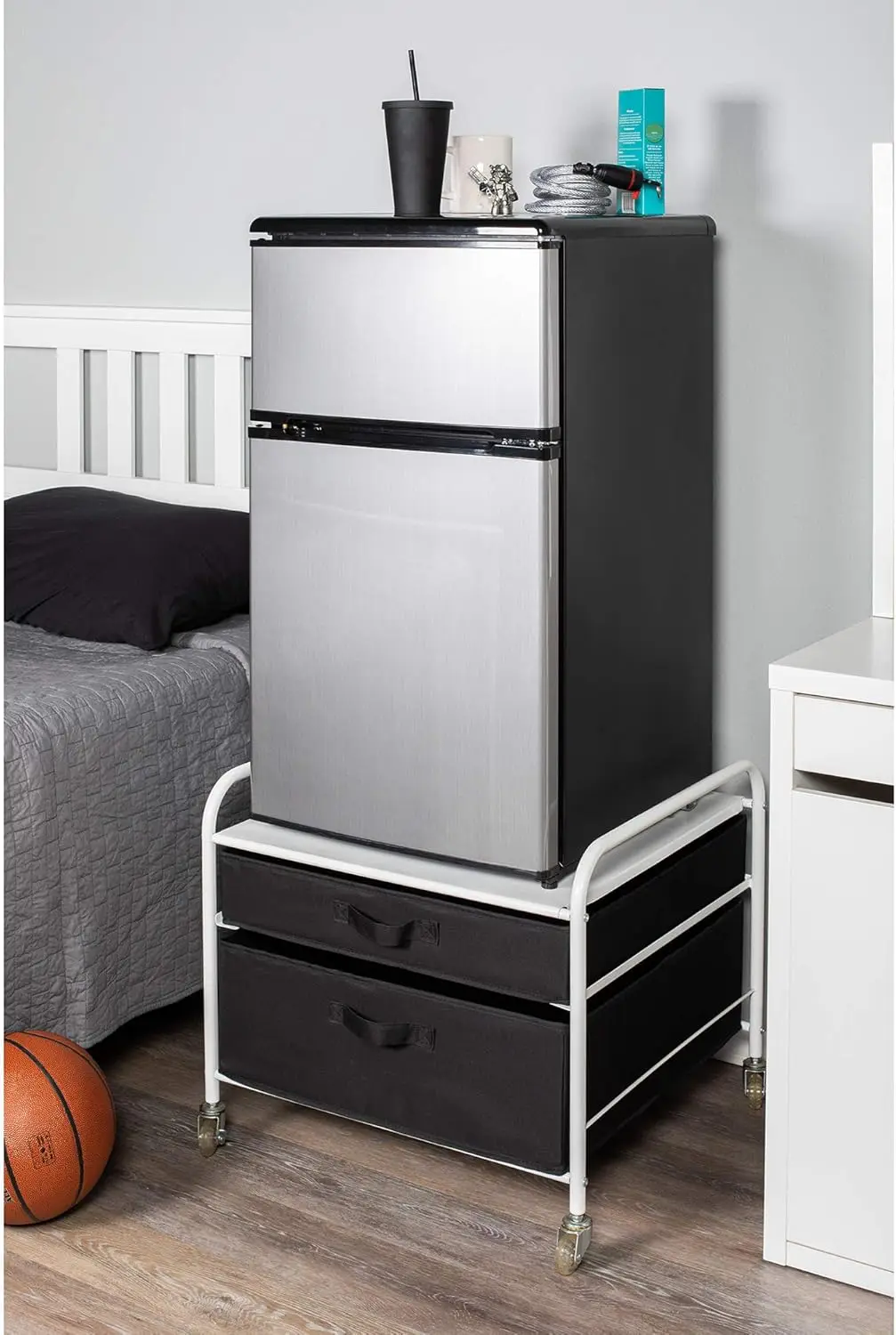 The Fridge Stand Supreme Drawer Organization White Frame with Black Drawers