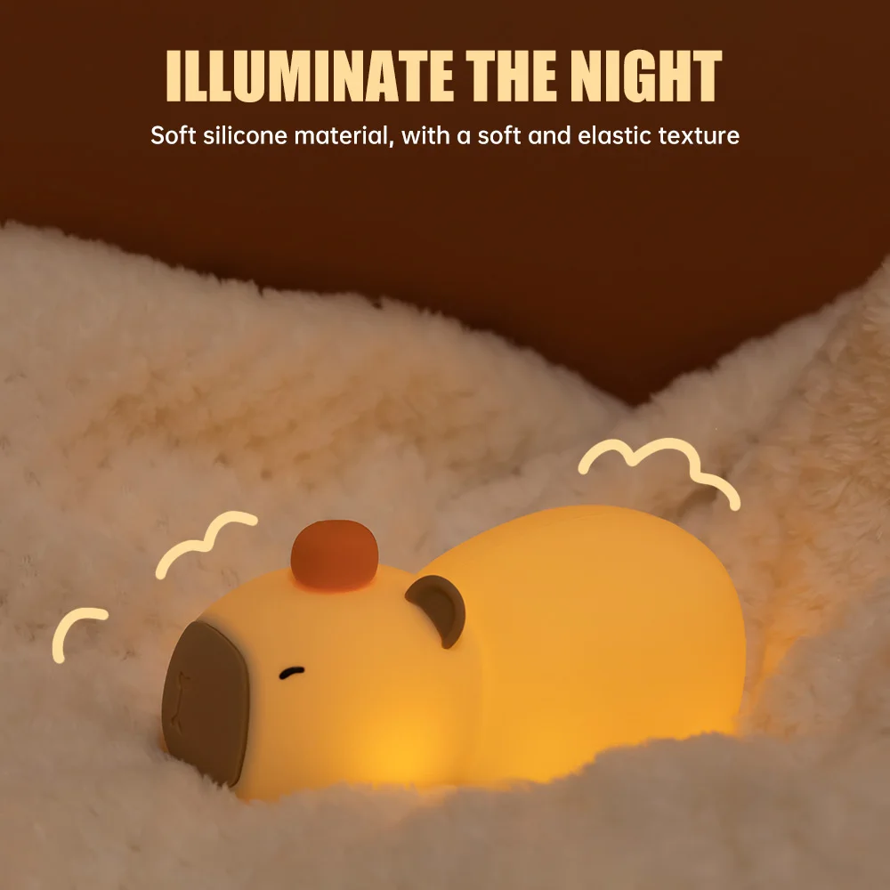 Creative Capybara Night Light ซิลิโคน 7 สี Pat ควบคุมสัตว์โคมไฟข้างเตียงโคมไฟนอนสําหรับตกแต่งเด็ก