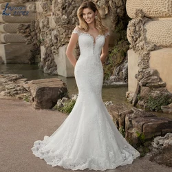 Layout Niceb Meerjungfrau Brautkleid Frauen charmante Spitze Applikationen Brautkleid Robe de Mariée Illusion kurze Ärmel wunderschöne Boho Luxuriöses Hochzeitskleid der Braut Hochzeit Prinzessin sexy Meerjungfrau Hoch