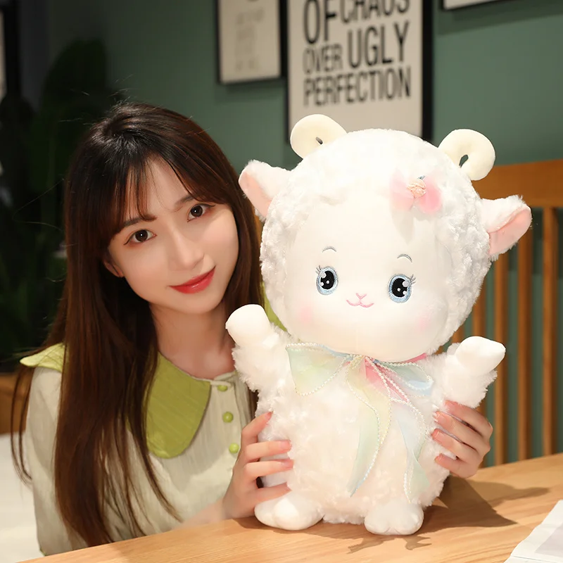 23/30/40/50cm Kawaii Colorful Bow Sheep Plush Toy Cute Anime Stuffed Animals Lamb Plushies Doll Hug Pillow Soft Kids Toys Gifts