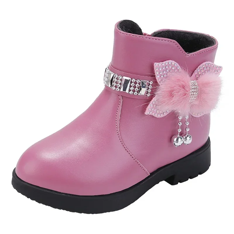 Zapatos Niña Velvet Children Boot Winter New Warm Girl Boots Fashion Leather Boot Bow Princess Boots Child Shoes Cute Ankle Boot