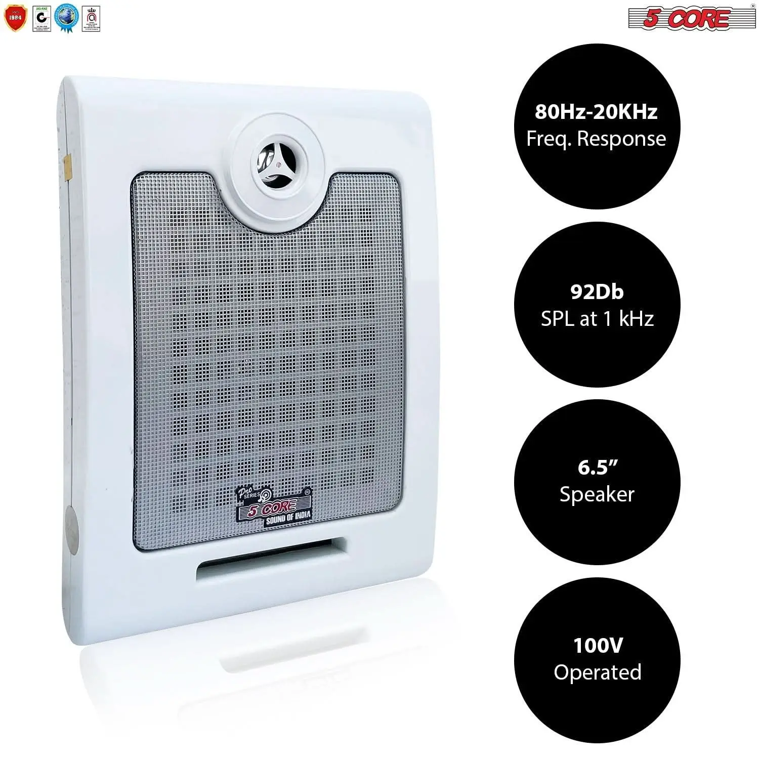 ลำโพงสเตอริโอติดผนังกลางแจ้ง 5 ตัว กำลังขับสูงสุด 500 วัตต์ แบบ Passive ติดตั้งแบบมีสาย กันน้ำ ใช้ได้ทั้งในบ้าน ระเบียง โรงรถ และภายนอกอาคาร