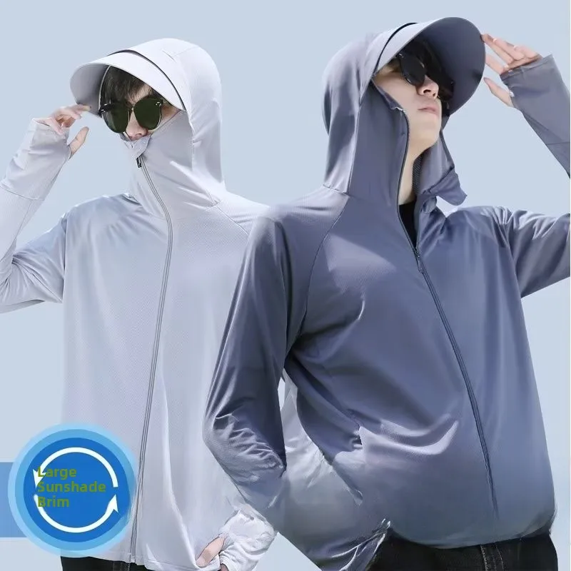 

Lightweight Ice Silk Men's Summer Outdoor Sun Protection Me Jaet Qui Dry Large Size Sunscreen Coat Breathable Hooded Zi...
