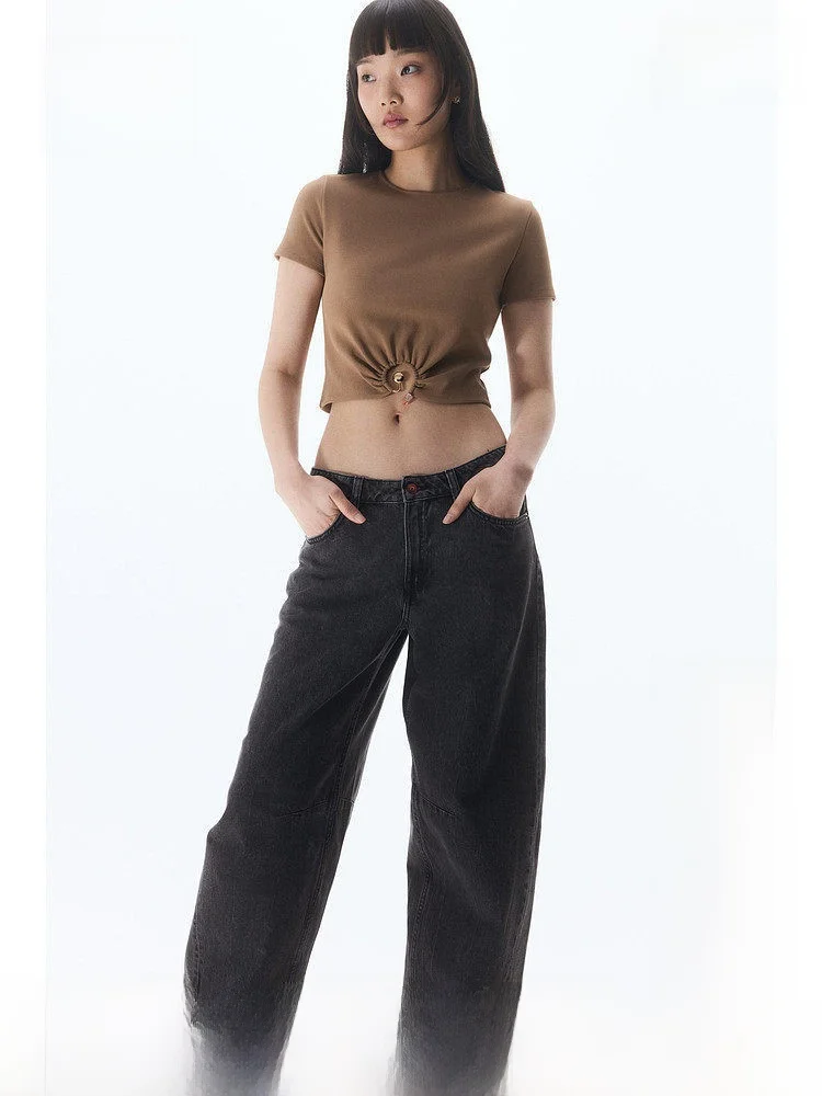 

Женские повседневные прямые джинсы H&M со средней посадкой, длинные брюки из 100% хлопка, винтажный стиль, модные и удобные