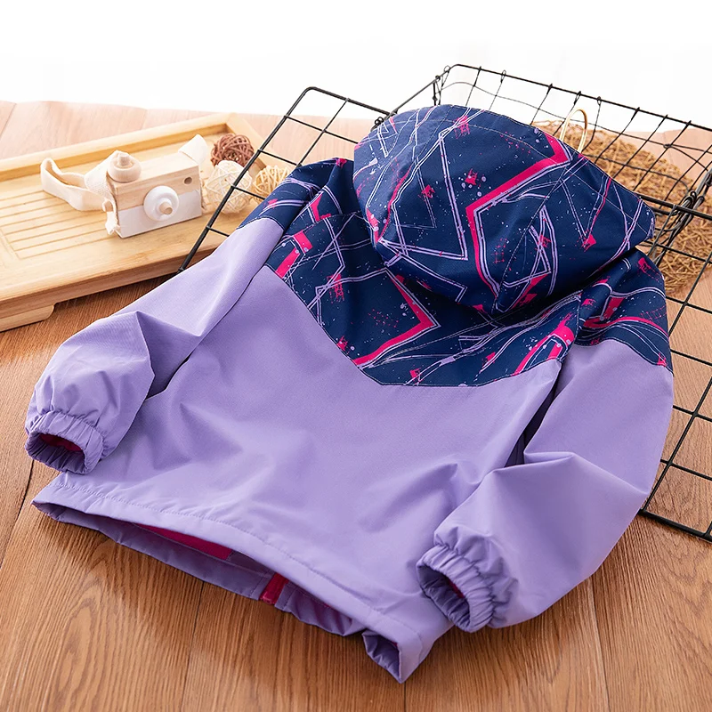 Girls Fleece Lined Windbreaker Jacket Children's Casual Spring Autumn Fashion Outerwear Mid Large Children's Top