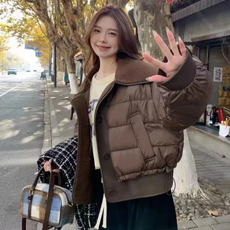 Winter Coat Female 2024 New Jackets for Women Korean Casual Warm Down Jacket Lamb Hair Patchwork Trendy Women\'s Outerwears