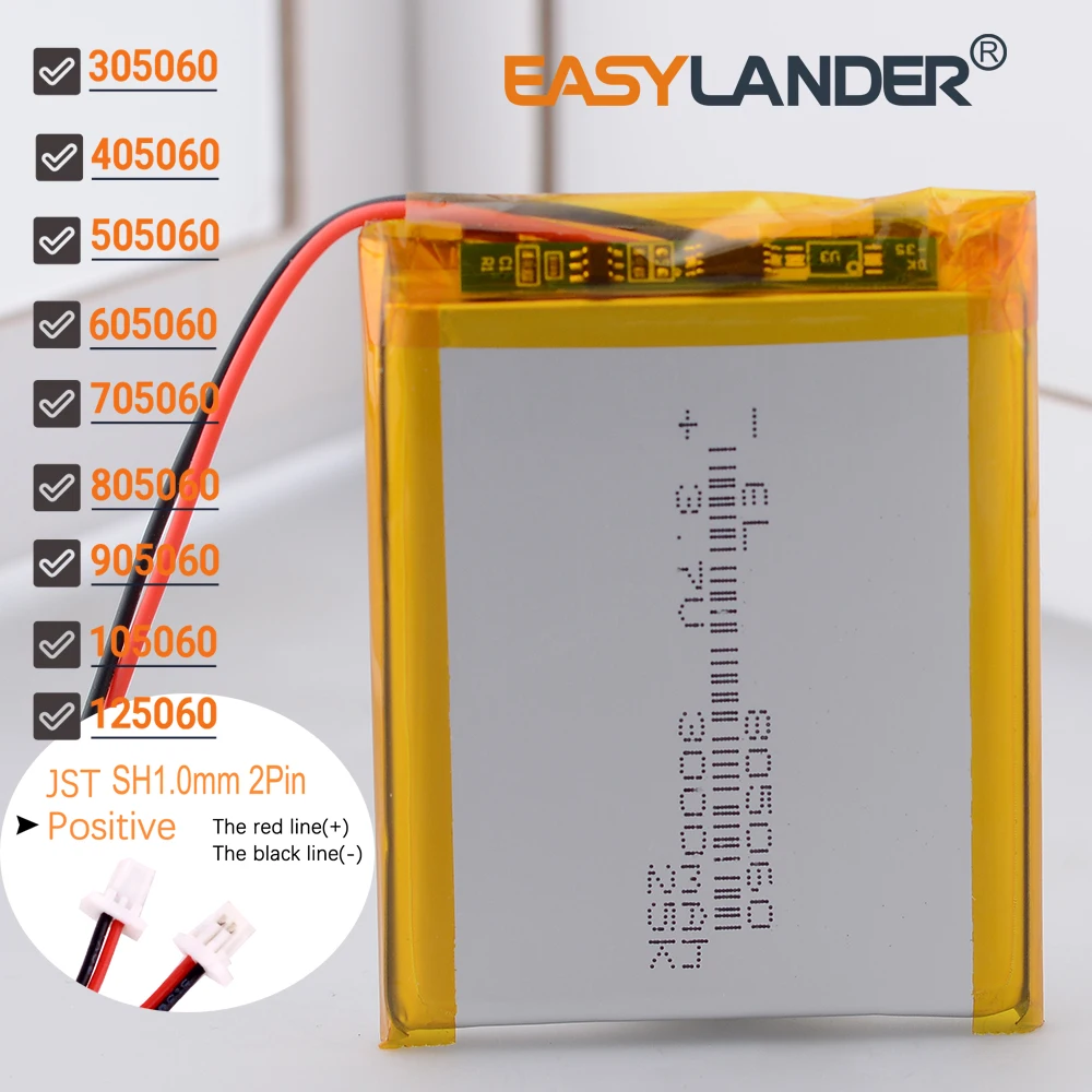SH1.0mm 2Pin 805060 3.7V 3000mAh Rechargeable li-Polymer Li-ion Battery 305060 405060 505060 705060 605060 905060 105060 125060