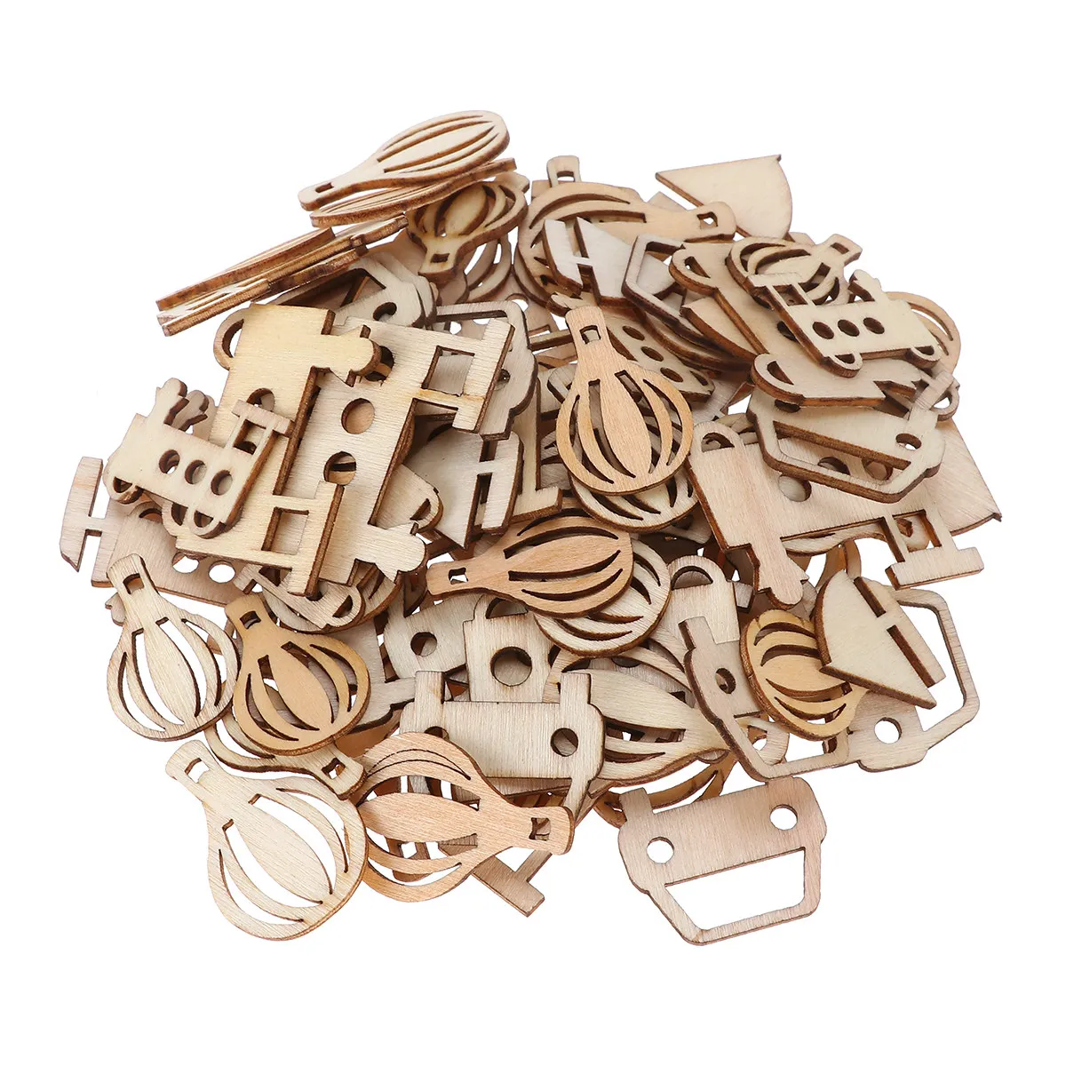 100Pcs Vehicle Shaped Wooden Slices Natural Wood Craft Decor DIY Pendant Transportation Pattern Ornament Eco Friendly Mixed