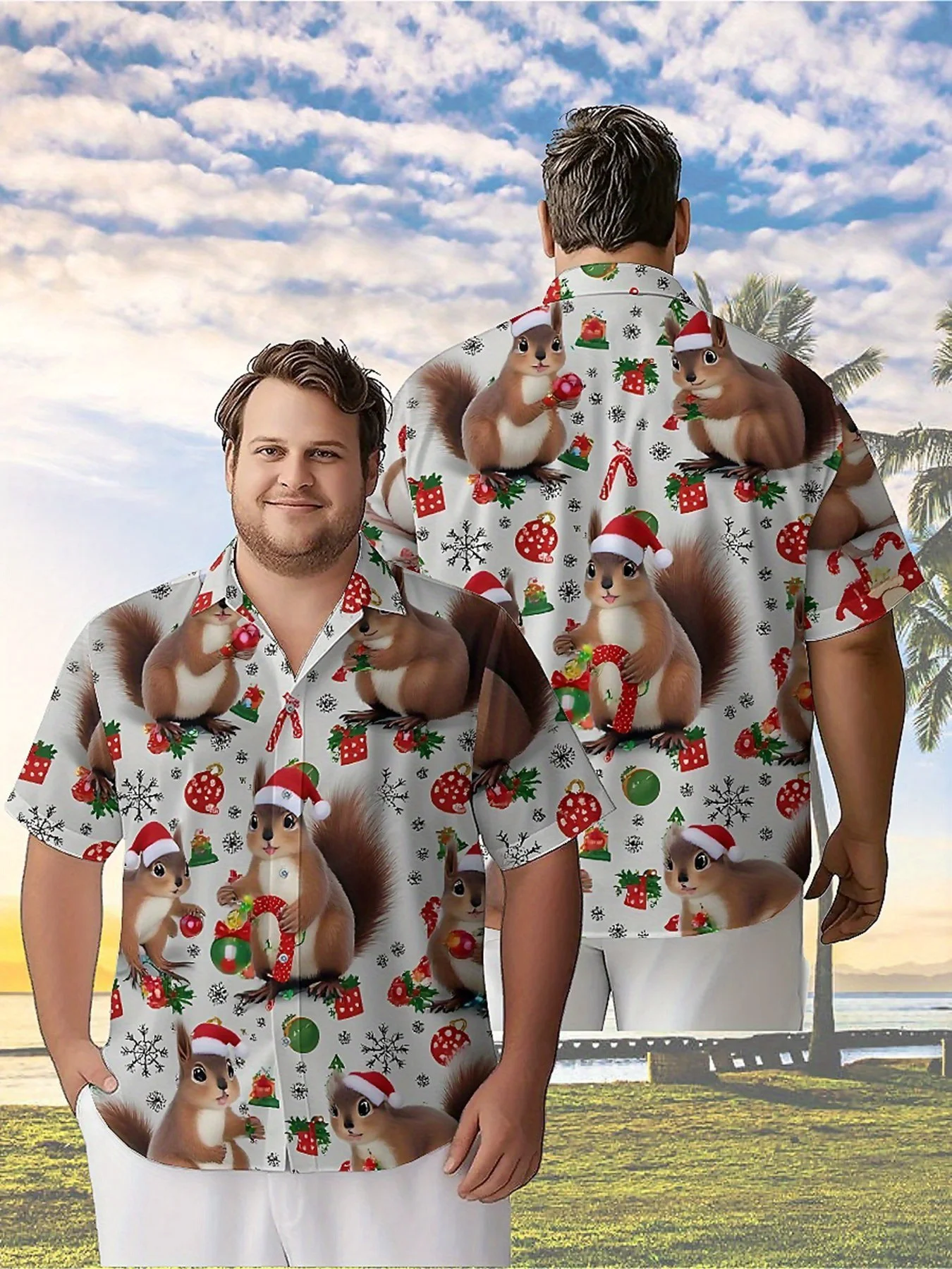 

Men's Plus Size Hawaiian Shirts Christmas Squirrel Pattern,New Summer Fashion Tops,Hip Hop Streetwear