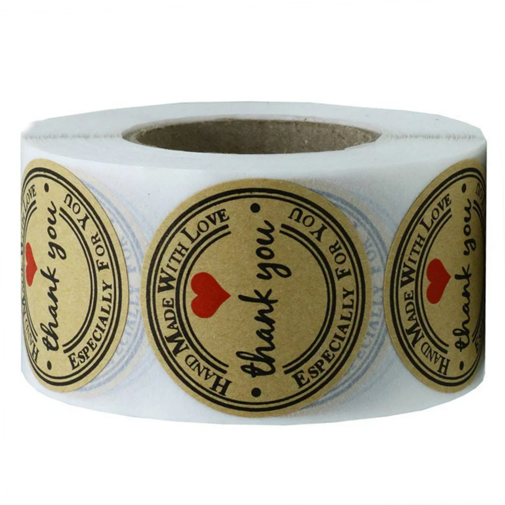 500Pcs Baking Decoration Stickers Heart Pattern Kraft Paper Roll for Candy Bag Packaging Handmade Label Paper Sealing Stickers