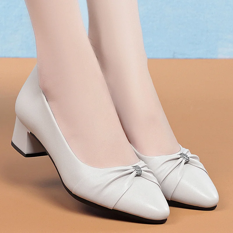 Women Causal Pumps Pointed Toe Office Spring Autumn Shoes Butterfly  Shoes Black Comfortable Slip on Soft Leather Shoes