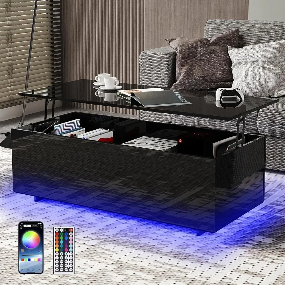 Coffee Tables - with Led Lights, 20 Colors Controlled By Remote or App, 47'' Lift Top with Storage Hidden, Coffee Tables