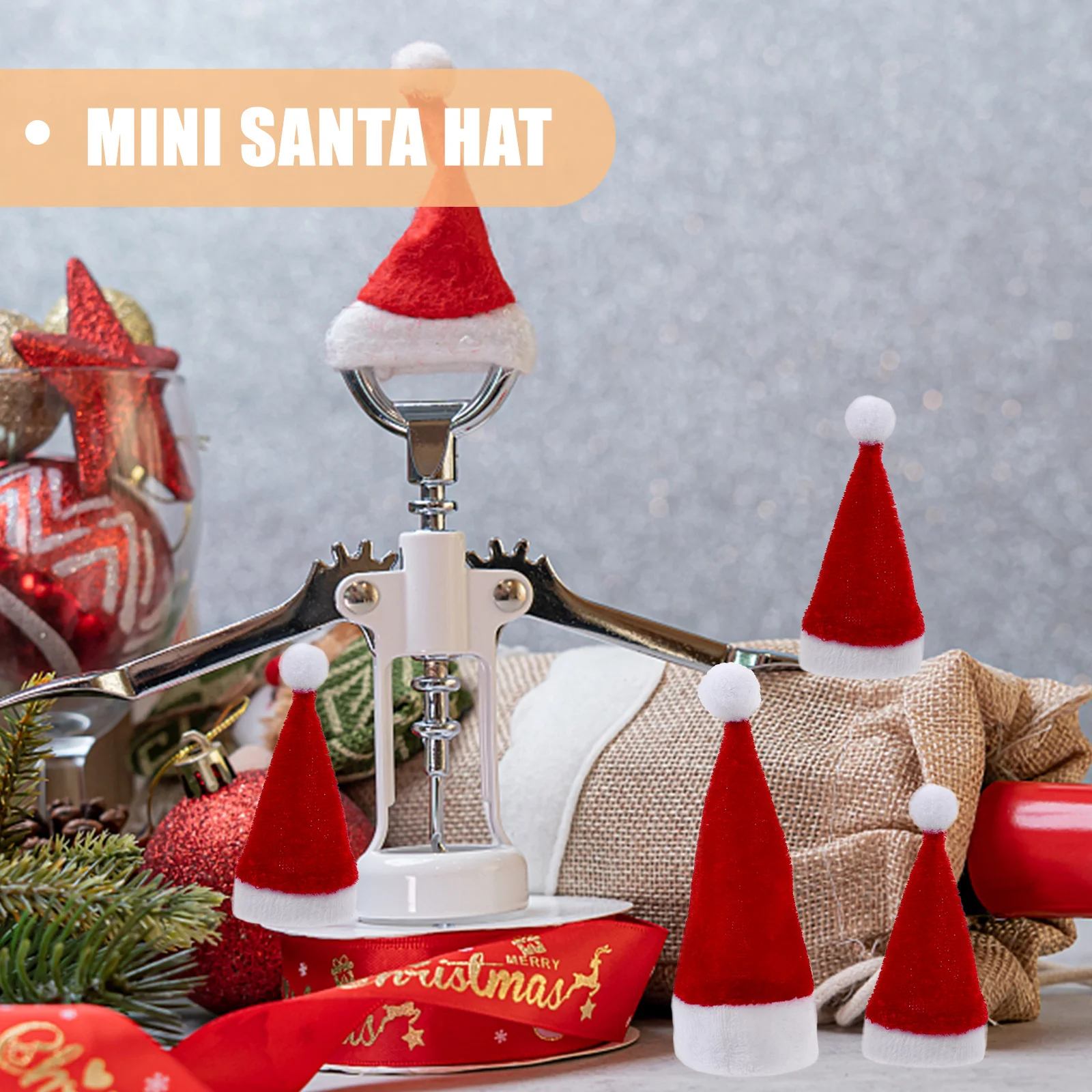 

12Pcs Festive Mini Christmas Hat Decorative Lollipop Candy Cover Cap Xmas Wine Bottle Ornament Party Supplies Favor