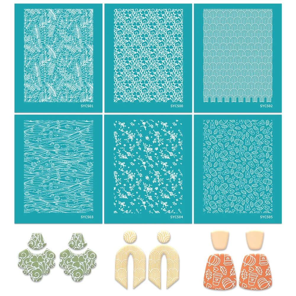 1 Sheet Swirl Flower Grass Simple Pattern Clay Silk Screen Stencil for DIY Spring Theme Jewelry Earring Making Art Supplies