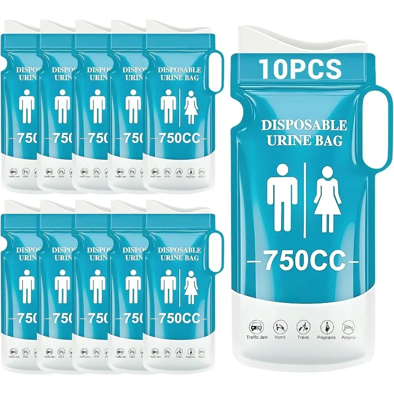 

Одиночный мешок для мочи 750 мл, 10 шт. портативный мешок для мочи, супервпитывающий дорожный аварийный туалетный мешок для пожилых женщин и мальчиков