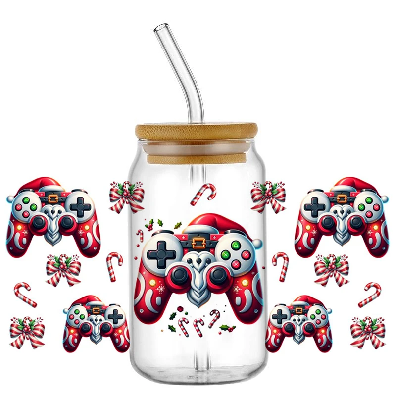 Minoso Game Controller Cartoon Christmas Gamepad Wrap 3D UV DTF Decal For 16oz Libbey Glass Can Cup uvdtf Coffee Car Sticker