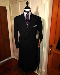 Formal Man Trench Coat Customized Single Blazer Full Man Terno Peak Lapel Long Coat Daily Business Elegant Men's Winter Jacket