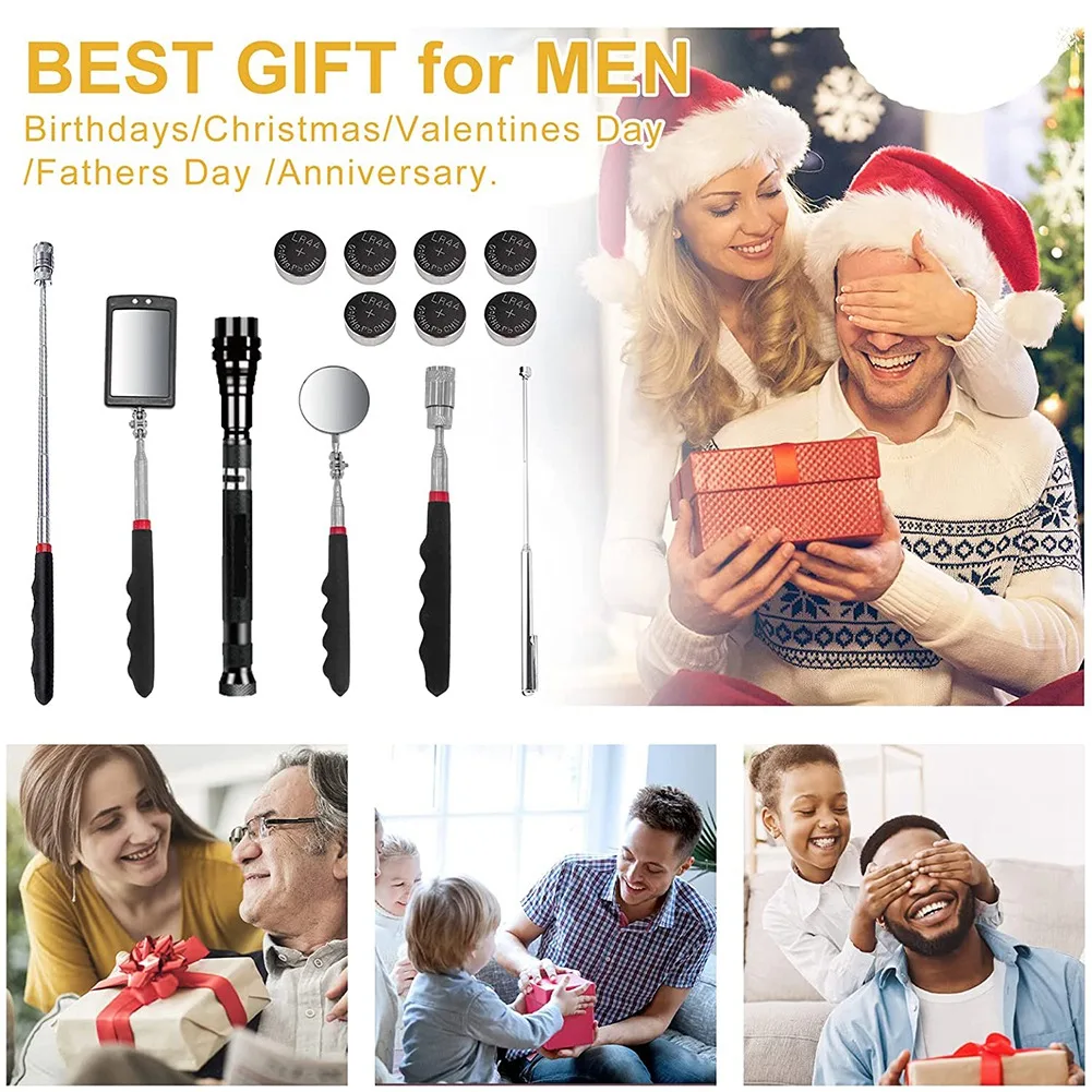 ABRN-طقم التقاط مغناطيسي قابل للسحب، مرايا فحص قابلة للتعديل تدور 360 درجة ومصابيح كاشفة مرنة قابلة للسحب