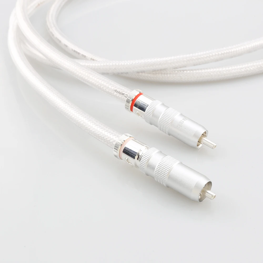 Pair 99.998% Pure Silver RCA Cable HiFi Audio Interconnect Cable Solid PSS Pure Silver Core Wire Silver-Plated Plug