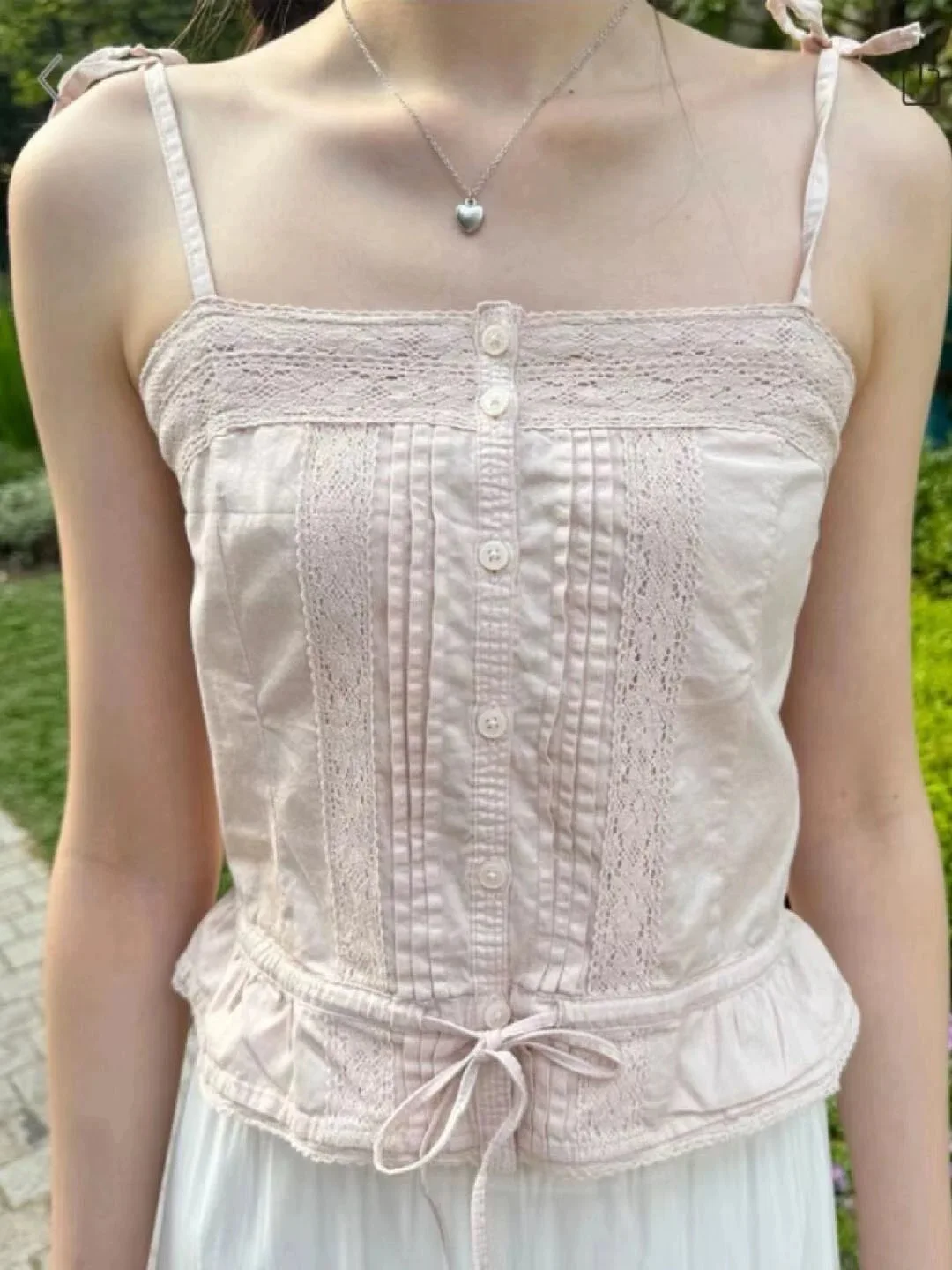 Sweet Women Pink Tank Top 2024 Fashion Summer Ladies Lace Single-breasted Suspenders Female Slimming Tank Top