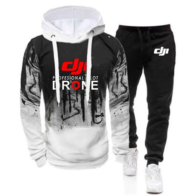 Dji piloto profesional Drone 2024 hombres primavera otoño cremallera sudaderas con capucha pantalón de chándal Harajuku Color degradado cómodo traje versátil