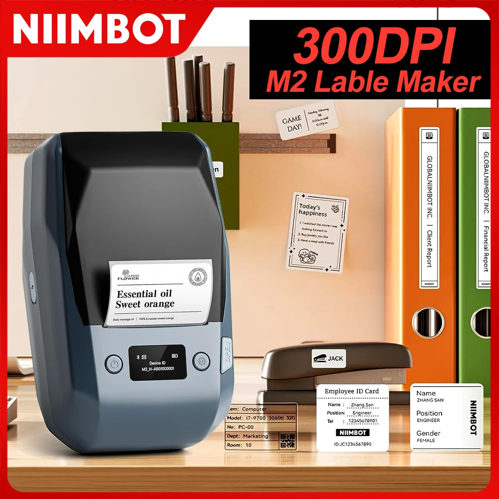 Impressora de Etiquetas Térmica Portátil NIIMBOT M2 300DPI Bluetooth Multifuncional para Escritório e Etiquetas de Roupas