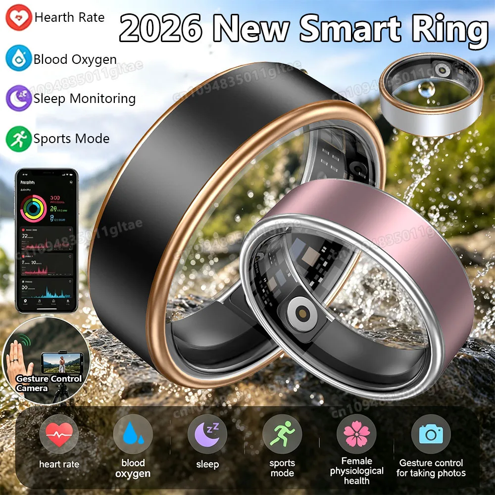 New R09 Smart Ring Men Women with Charging Case,Heart Rate Blood Oxygen, Gesture Control Camera 5ATM Waterproof Smartring R11C