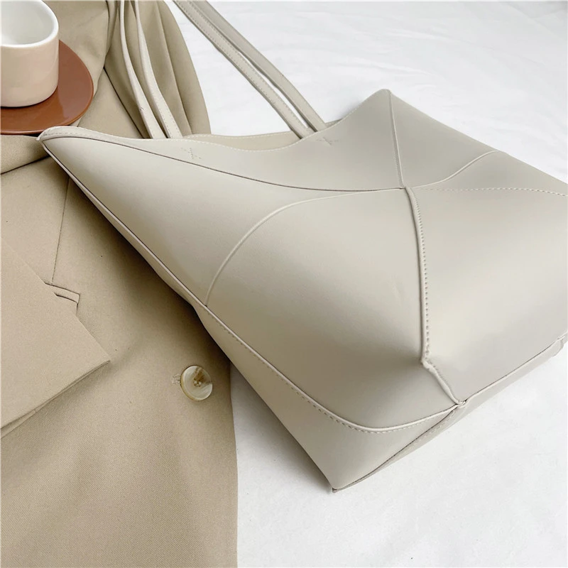 Große Kapazität Tasche Für Frauen Pu Leder Handtasche Designer Eimer Schulter Tasche Weibliche Top Griff Tote Einfache Reisetasche Schwarz – Detail 12