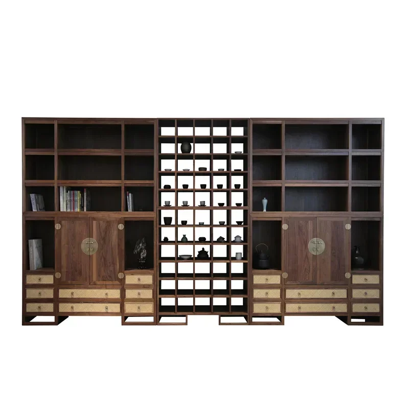 

New Chinese-style all-solid wood display cabinet Zen light luxury background wall tea storage cabinet