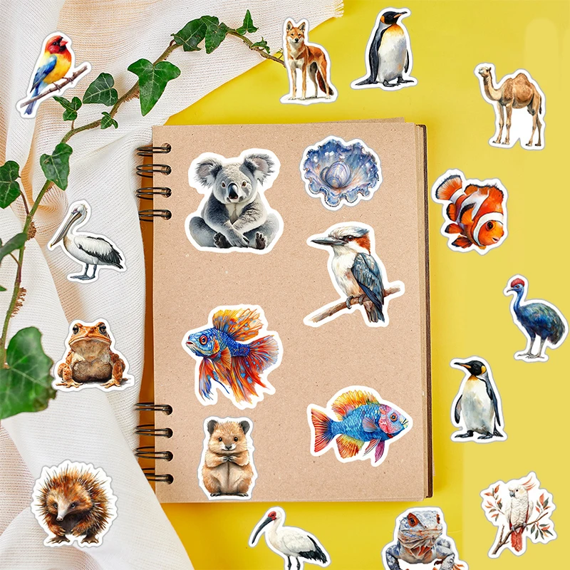 50PCS Realistic Zoo Jungle Animal Stickers Wild Zoo Animals Stickers DIY Stationery Notebook Luggage Guitar Kids Decals Toys