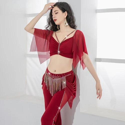 Imagen 2 del producto Trajes de danza del vientre personalizados BALADISHAABI Top de danza Oriental + falda bata de lentejuelas de lujo ligera traje de competición de rendimiento
