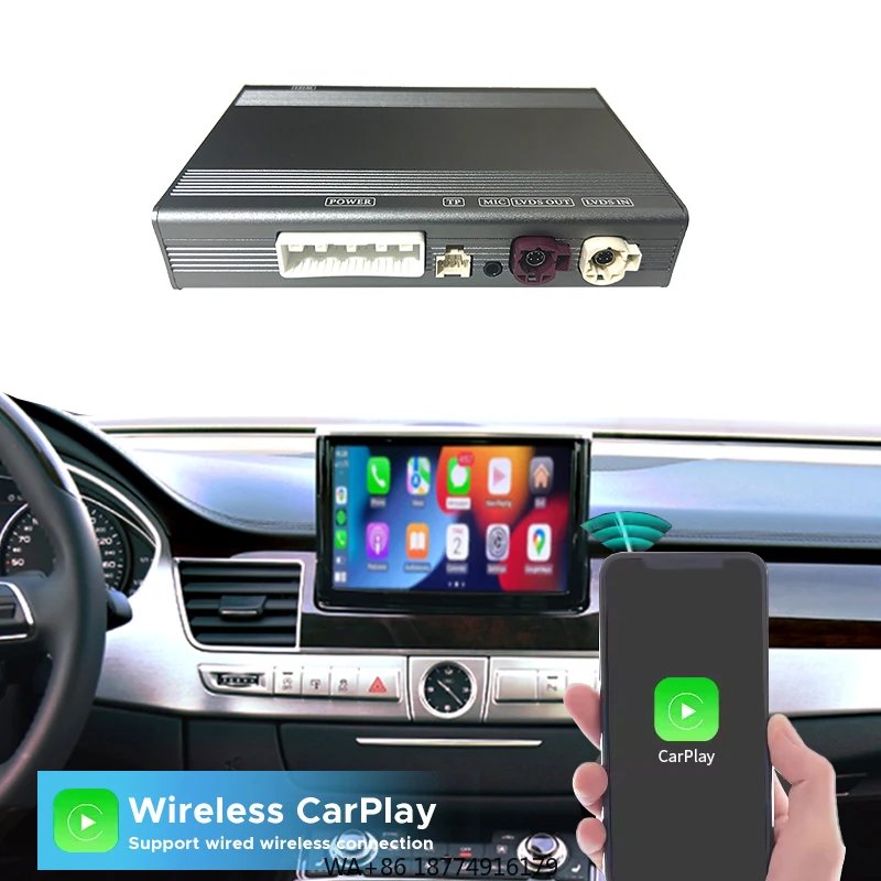 

Беспроводная коробка CarPlay и Android Auto Box для A8 2012-2018 с функциями парковки с голосовым управлением Mirror Link — Plug and Play