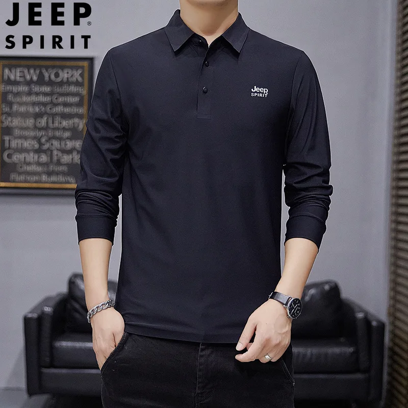 JEEP SPIRIT non-marking glued long-sleeved polo shirt men autumn  winter business casual solid color lapel high quality clothes