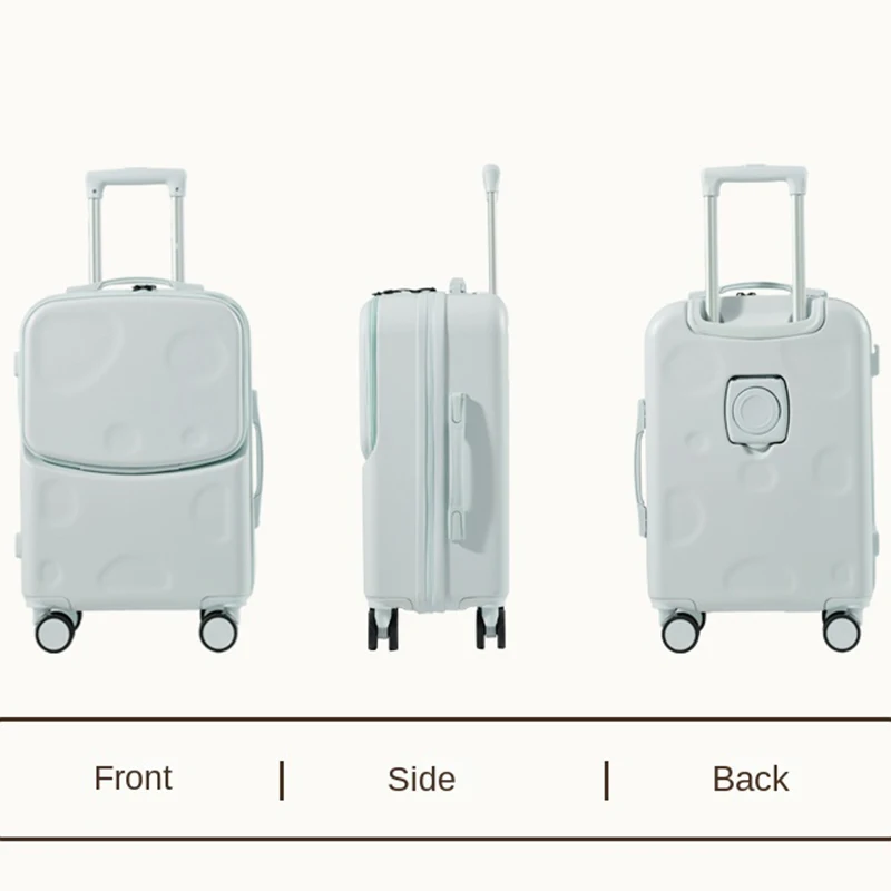 2024 New front opening luggage with USB cup holder girl suitcase Travel wheeled suitcases 18 20 26 Inch suitcase trip cabin